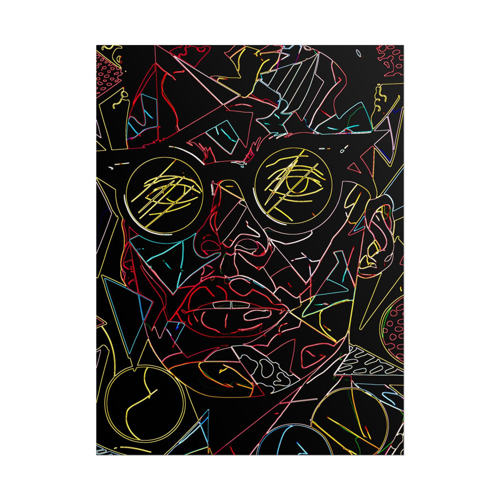 Abstract Neon Line Art Poster – Stylized Sunglasses Face Rolled Art Print