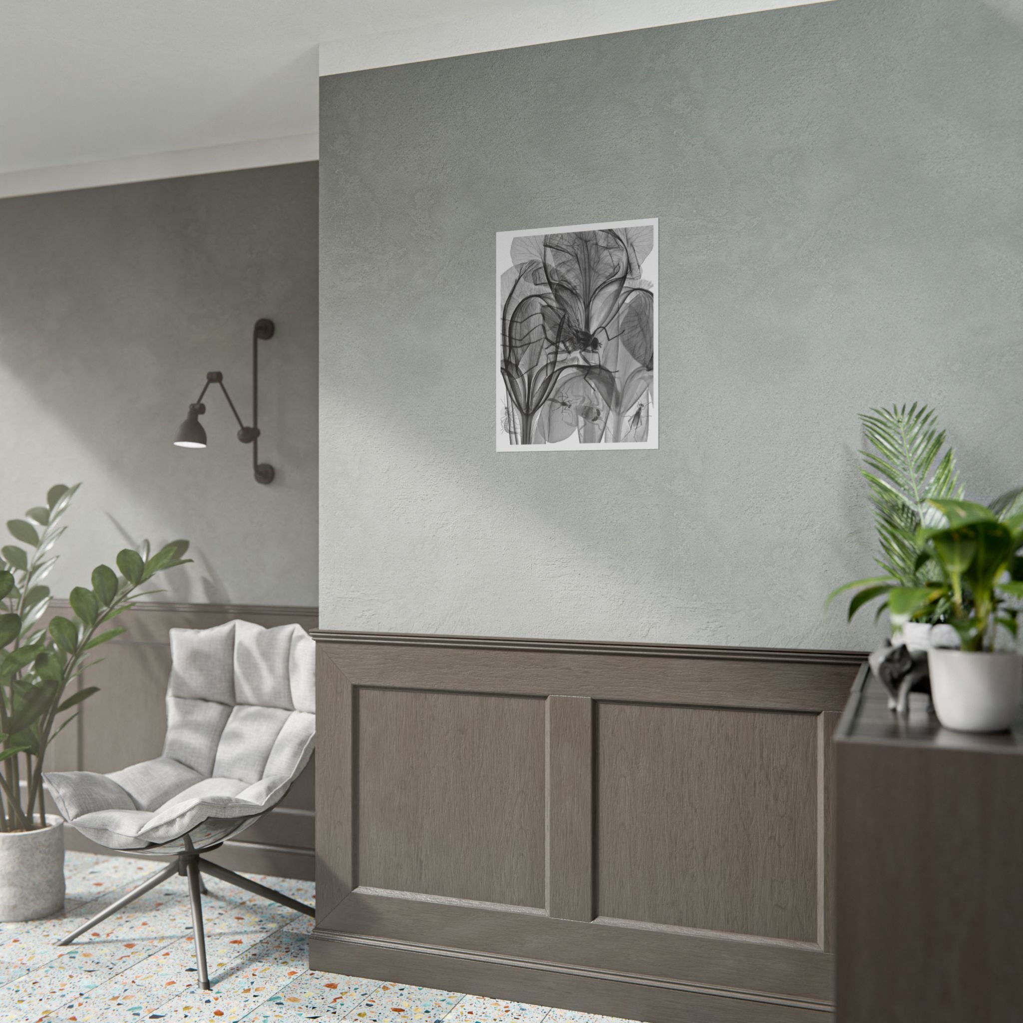 Botanical X-Ray Art Poster — Monochrome Floral Rolled Print