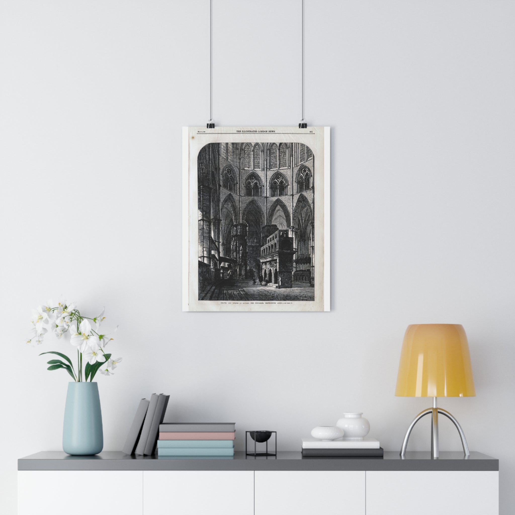 Gothic Cathedral Interior Vintage Engraving Paper Poster