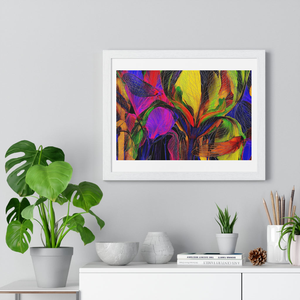 Abstract Rainbow Floral Framed Poster — Colorful Modern Wall Art (Horizontal)