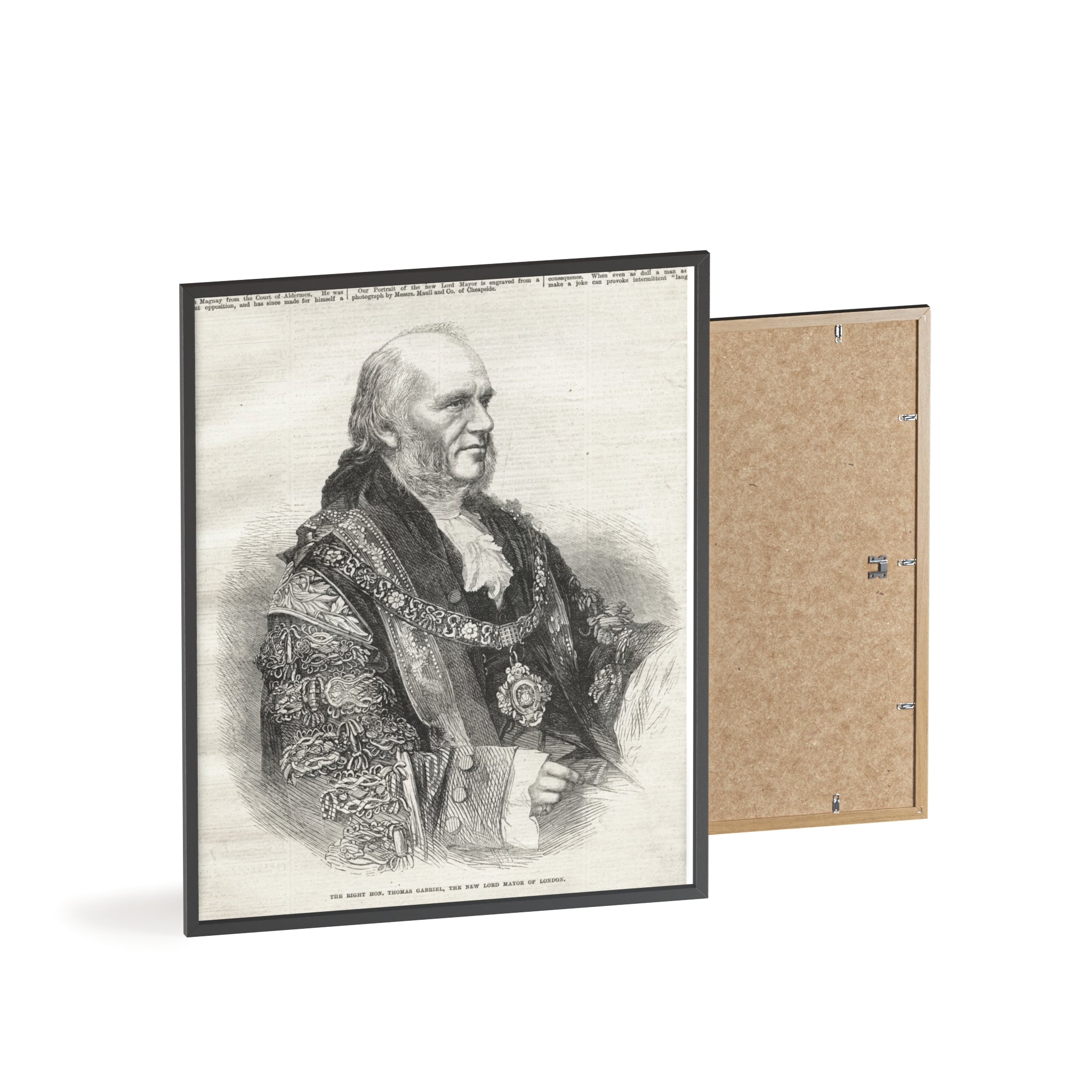 The Right Hon.Thomas Gabriel, the New Lord Mayor of London. Vintage Illustrated Statesman Poster with Black Wooden Frame