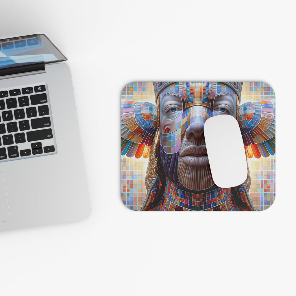 Color Mosaic Tribal Face Mouse Pad — Vibrant Geometric Desk Mat