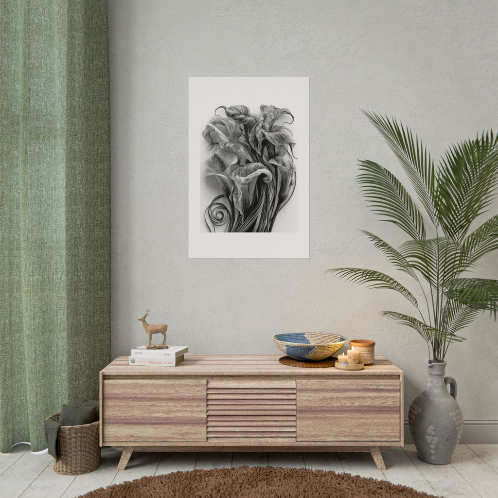 Rolled Poster — Black & White Floral Botanical Art Print