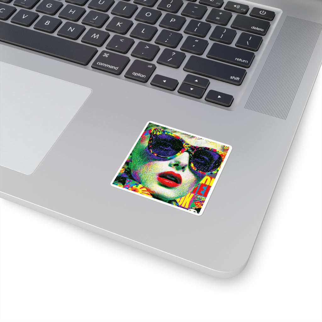 Pop Art Sunglasses Square Sticker — Colorful Retro Portrait Decal