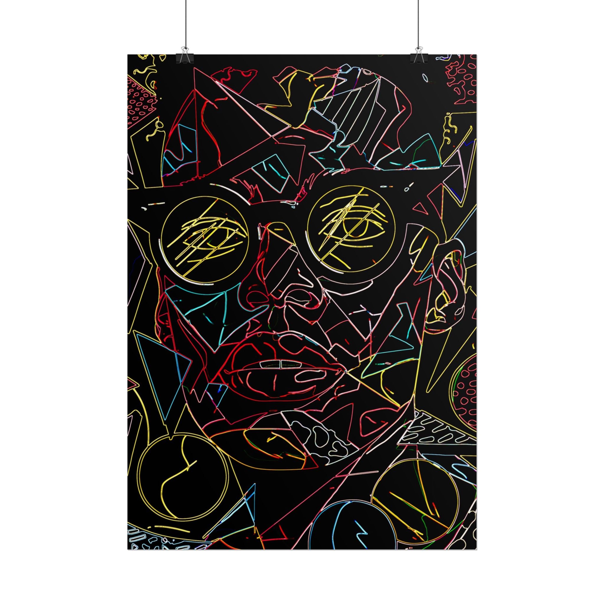 Abstract Neon Line Art Poster – Stylized Sunglasses Face Rolled Art Print