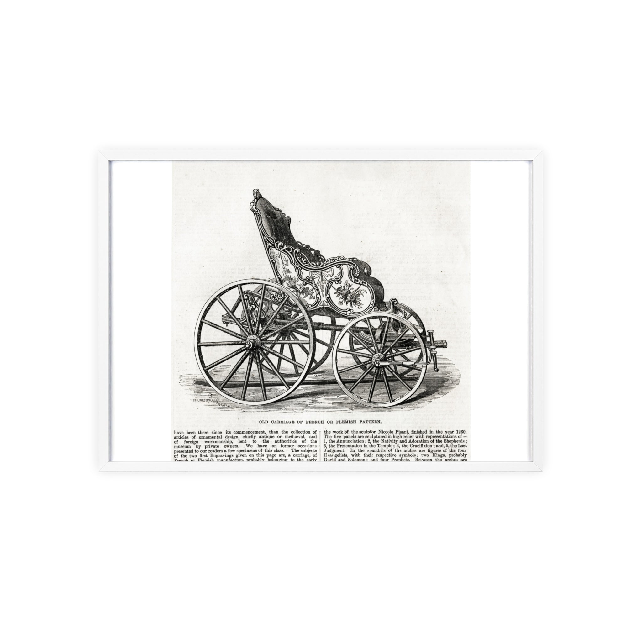 Old Carriage of French or Flemish Pattern. Vintage Carriage Print Poster with Wooden Frame — Antique Transportation Wall Art