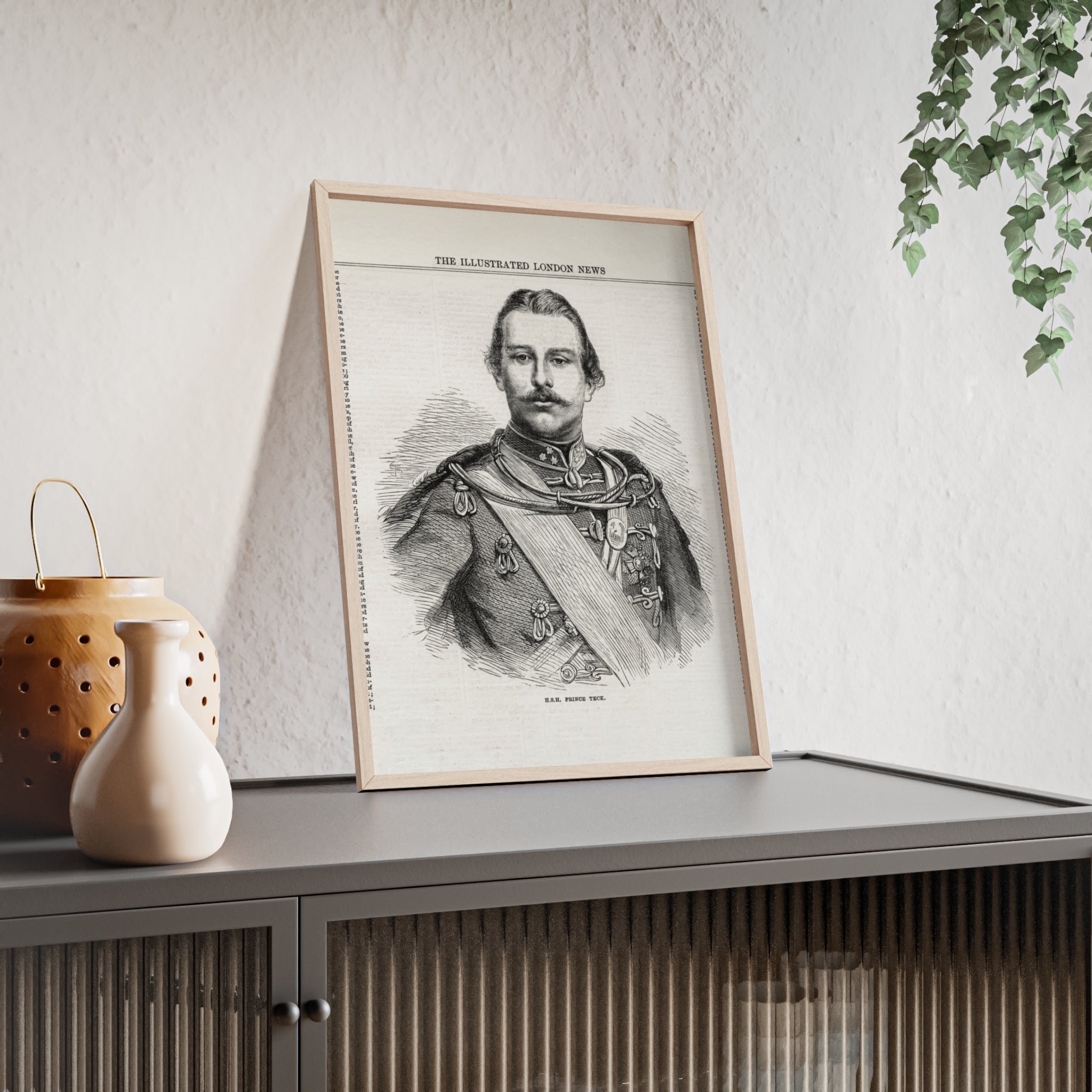 H.S.H. Prince TECK. Vintage Victorian Portrait Poster with Wooden Frame — Illustrated London News Print