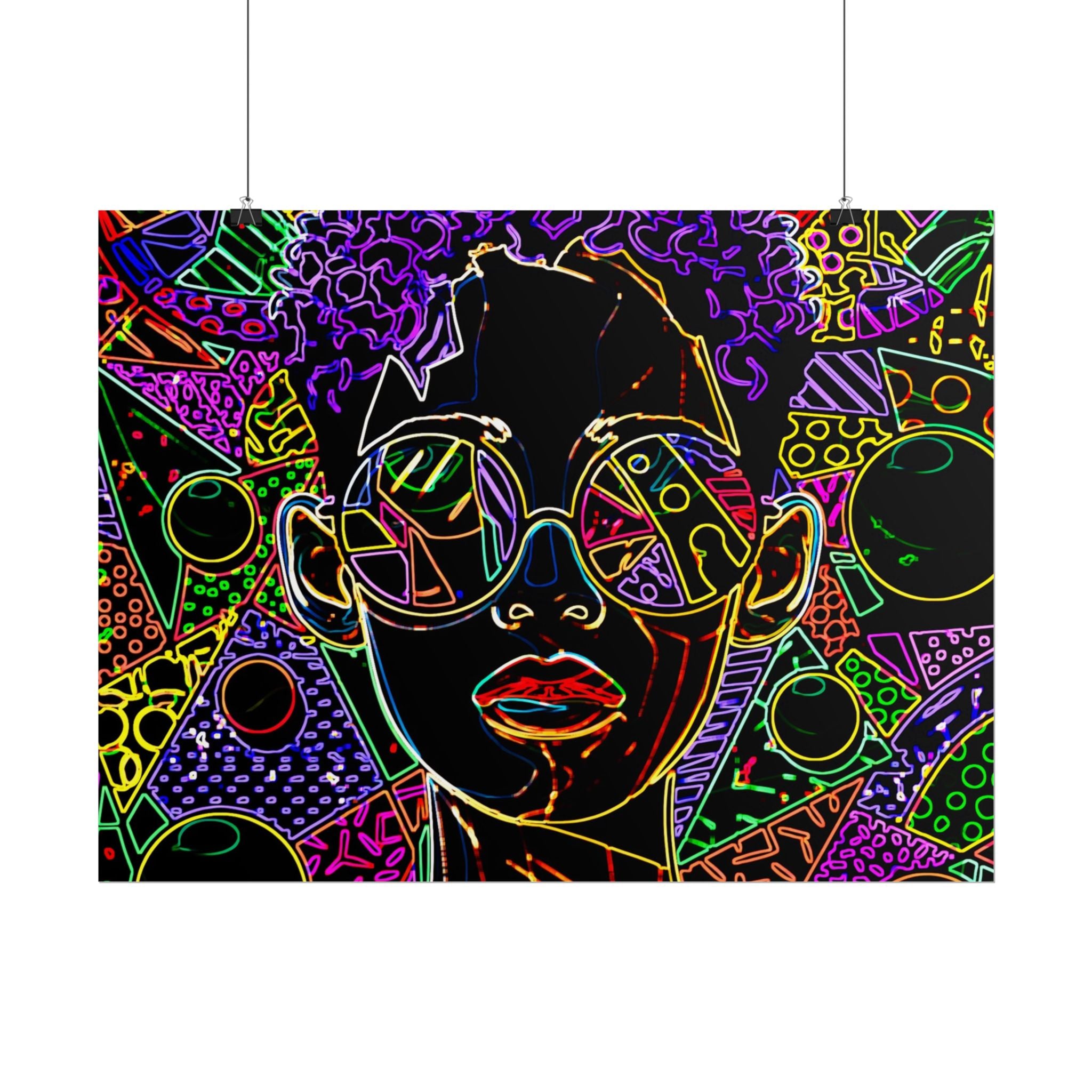 Afrofuturist Neon Portrait Poster