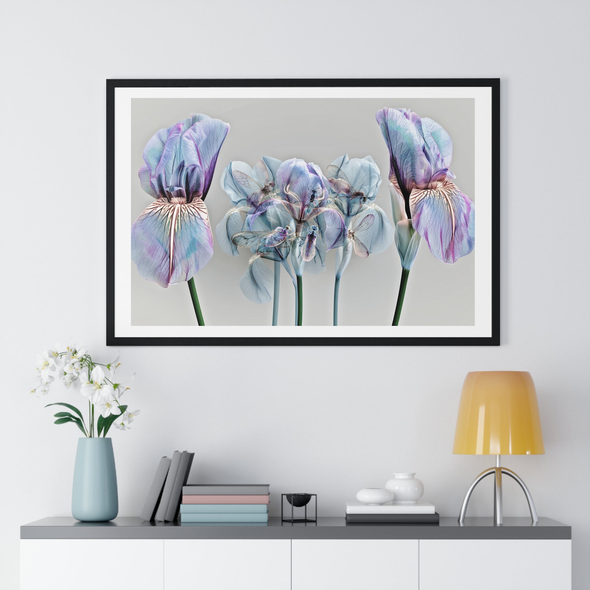 Iridescent Iris Floral Framed Poster — Horizontal Wall Art Print