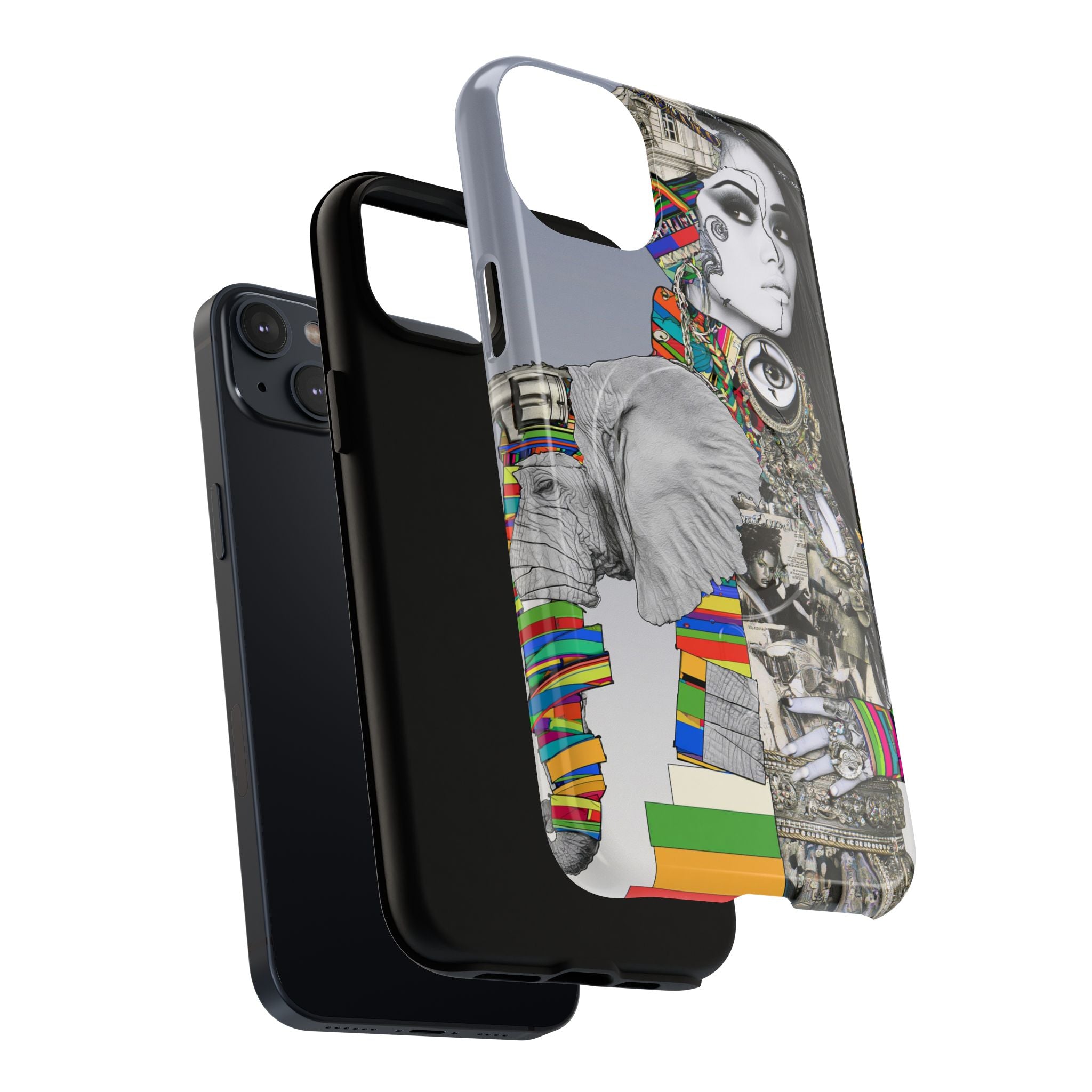 Artistic Elephant Collage Phone Case — Tough Magnetic Protective Cover