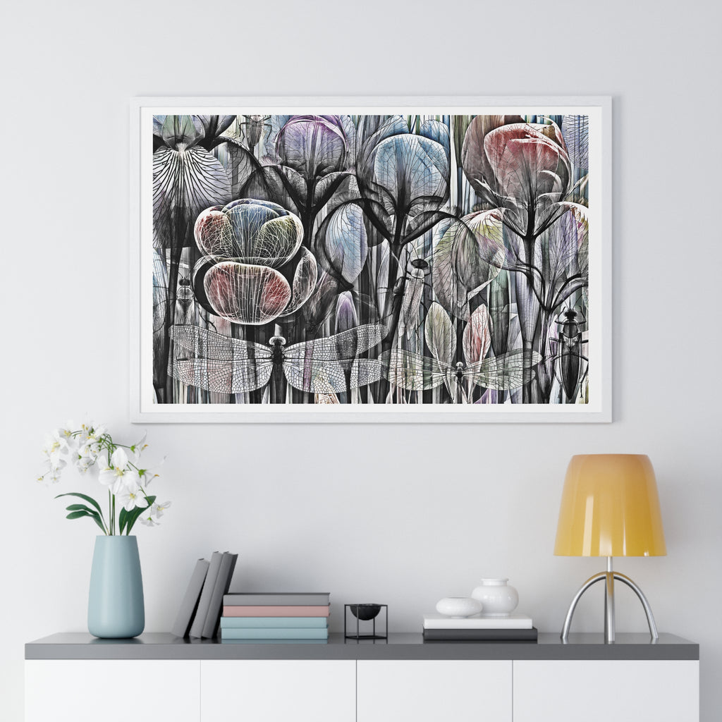 Framed Poster — Dreamy Botanical Dragonfly Art Print