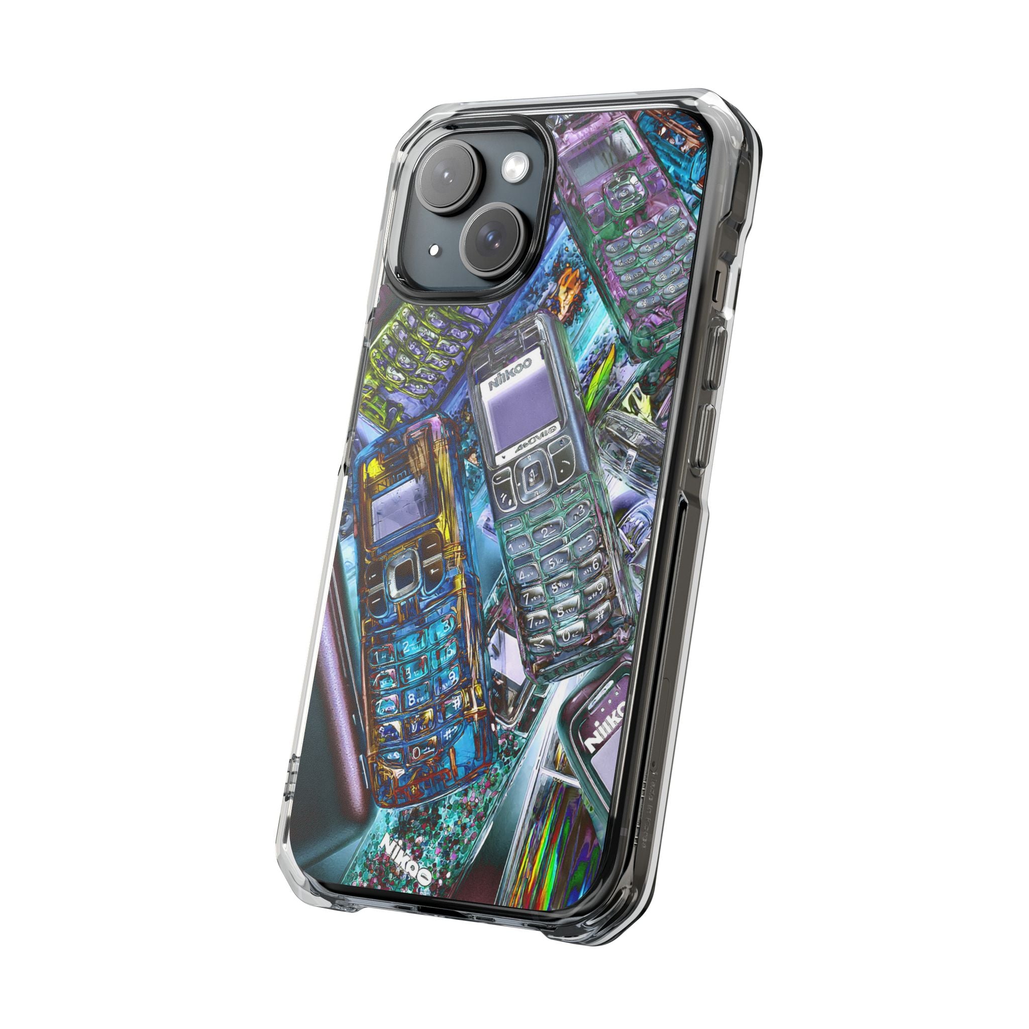 Clear Impact Phone Case — Retro Cellphone Collage, Magnetic Protective Cover