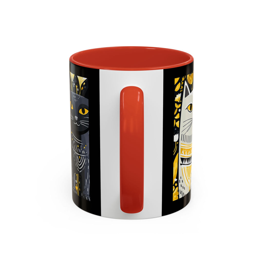 Black & Gold Cat Floral Coffee Mug — Whimsical Botanical Cat Accent Mug (11/15oz)