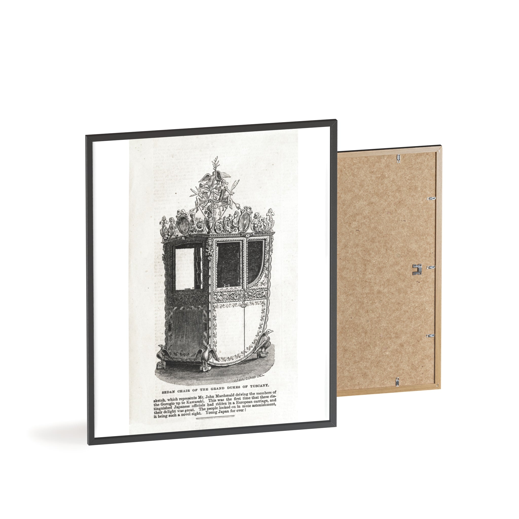 Chair of the GRAND DUKES of TUSCANY. Antique Carriage Print Poster with Wooden Frame — Vintage Engraving Wall Art