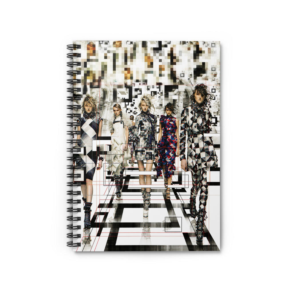 Fashion Runway Spiral Notebook — Retro Geometric Model Print, Ruled Journal for Designers & Fashion Students