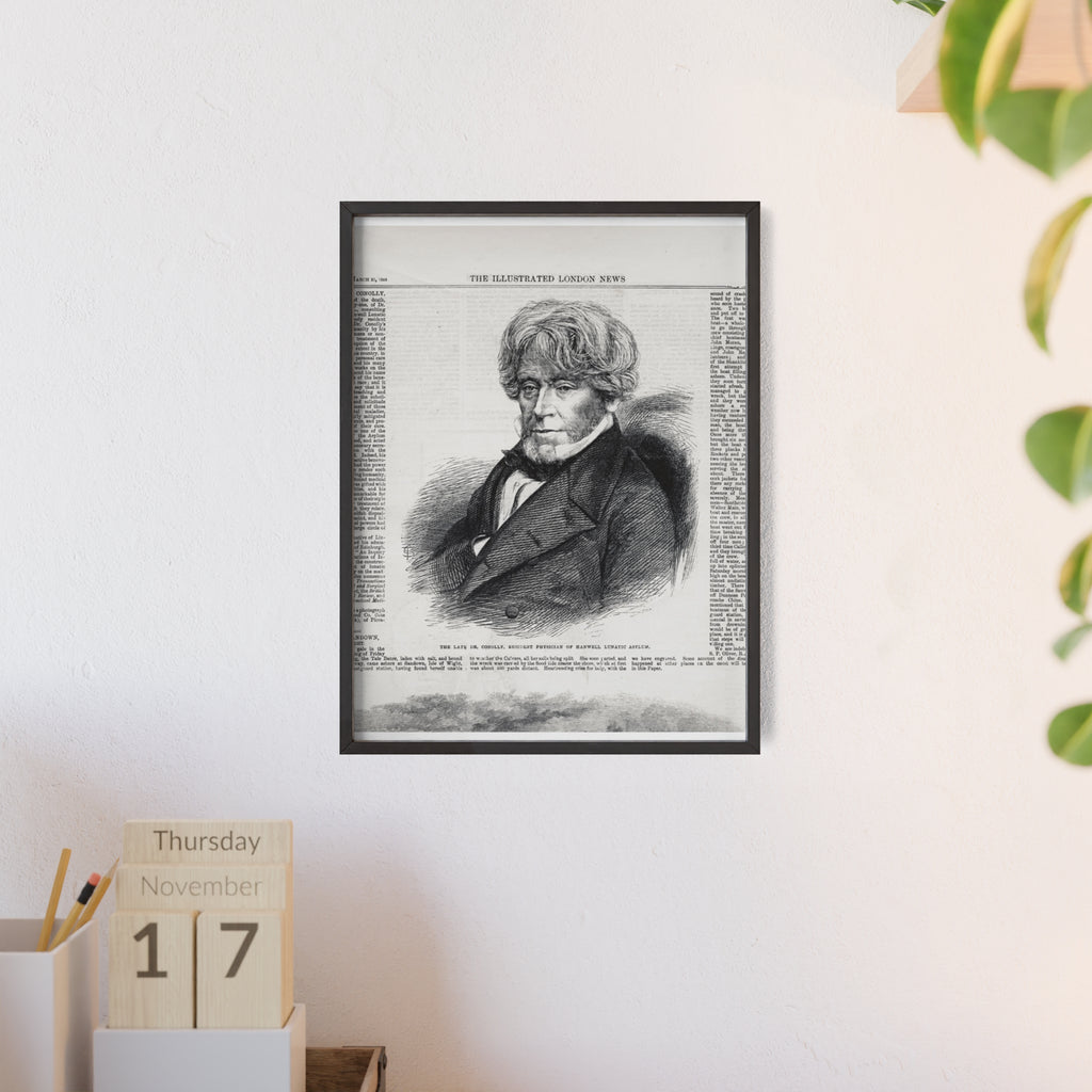 Dr. Conolly, Resident Physician of Hanwell Lunatic Asylum. Framed Vintage Portrait Print — Antique Newspaper Illustration Poster