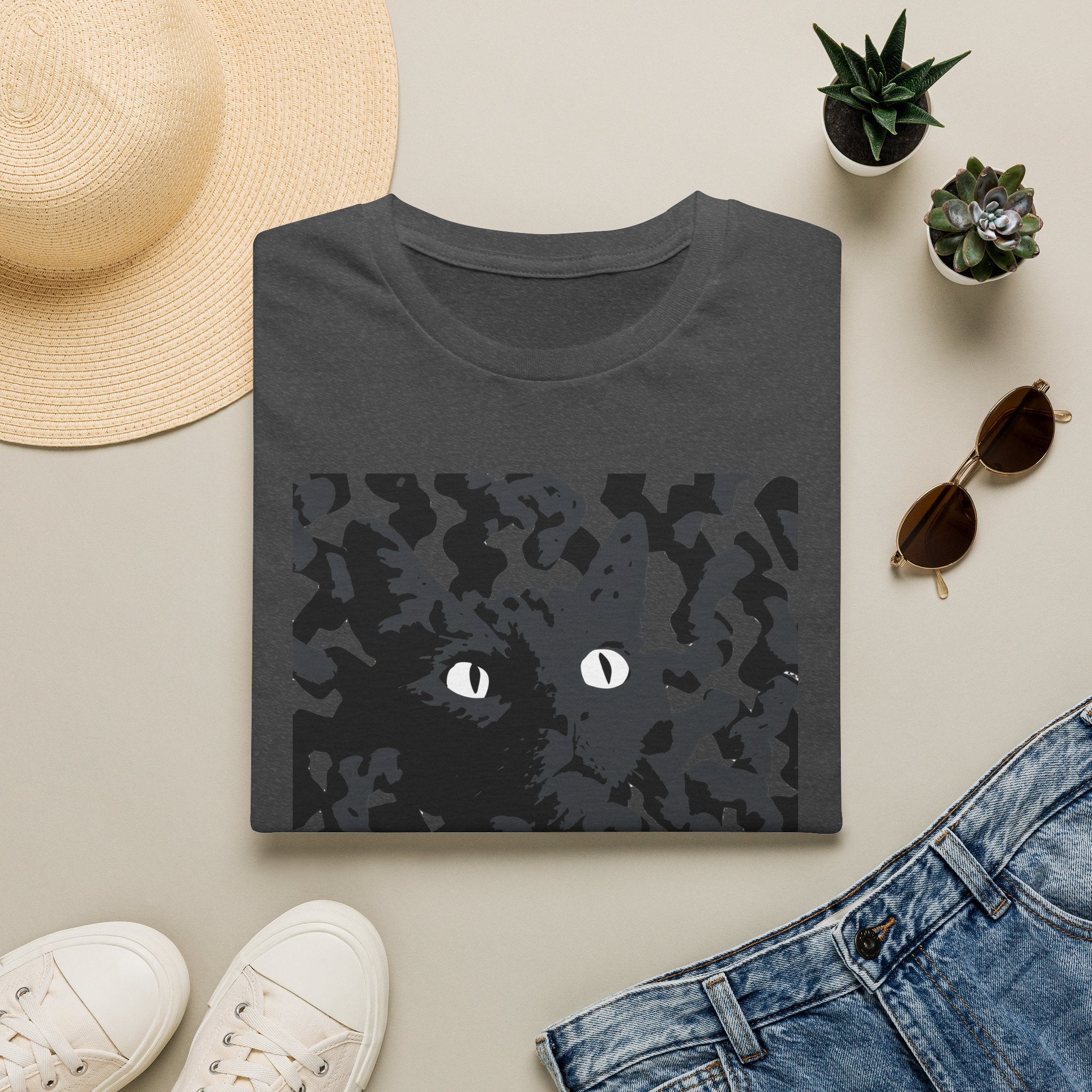 Black Cat Camouflage Graphic T‑Shirt