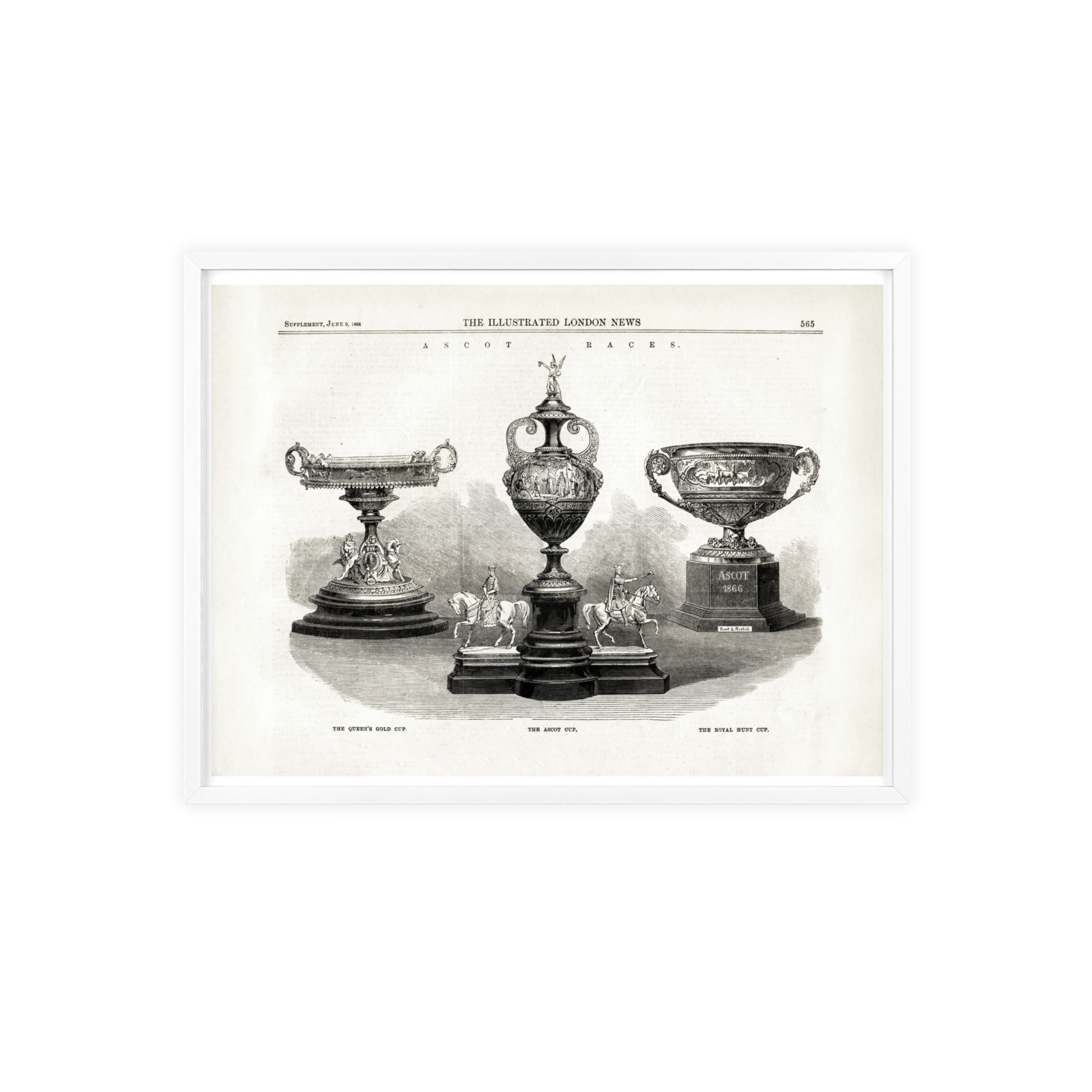 The ASCOT Races. Vintage Trophy Engraving Poster with Wooden Frame