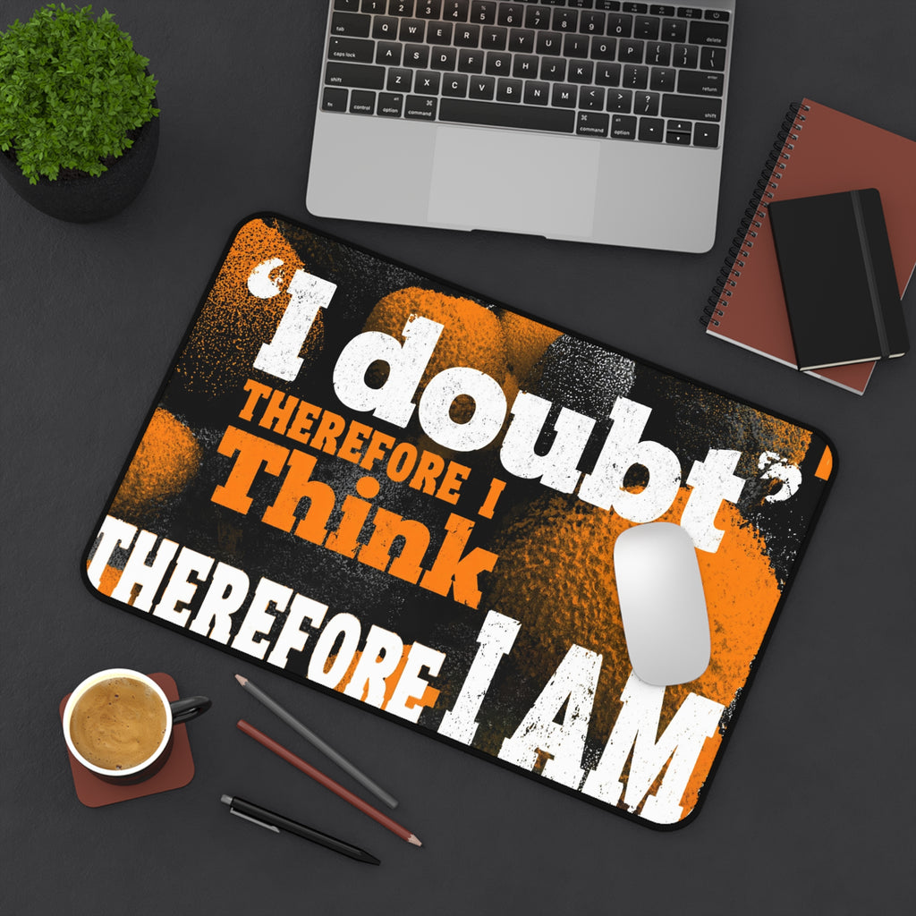 Inspirational Quote Desk Mat - "I Doubt Therefore I Think Therefore I Am"