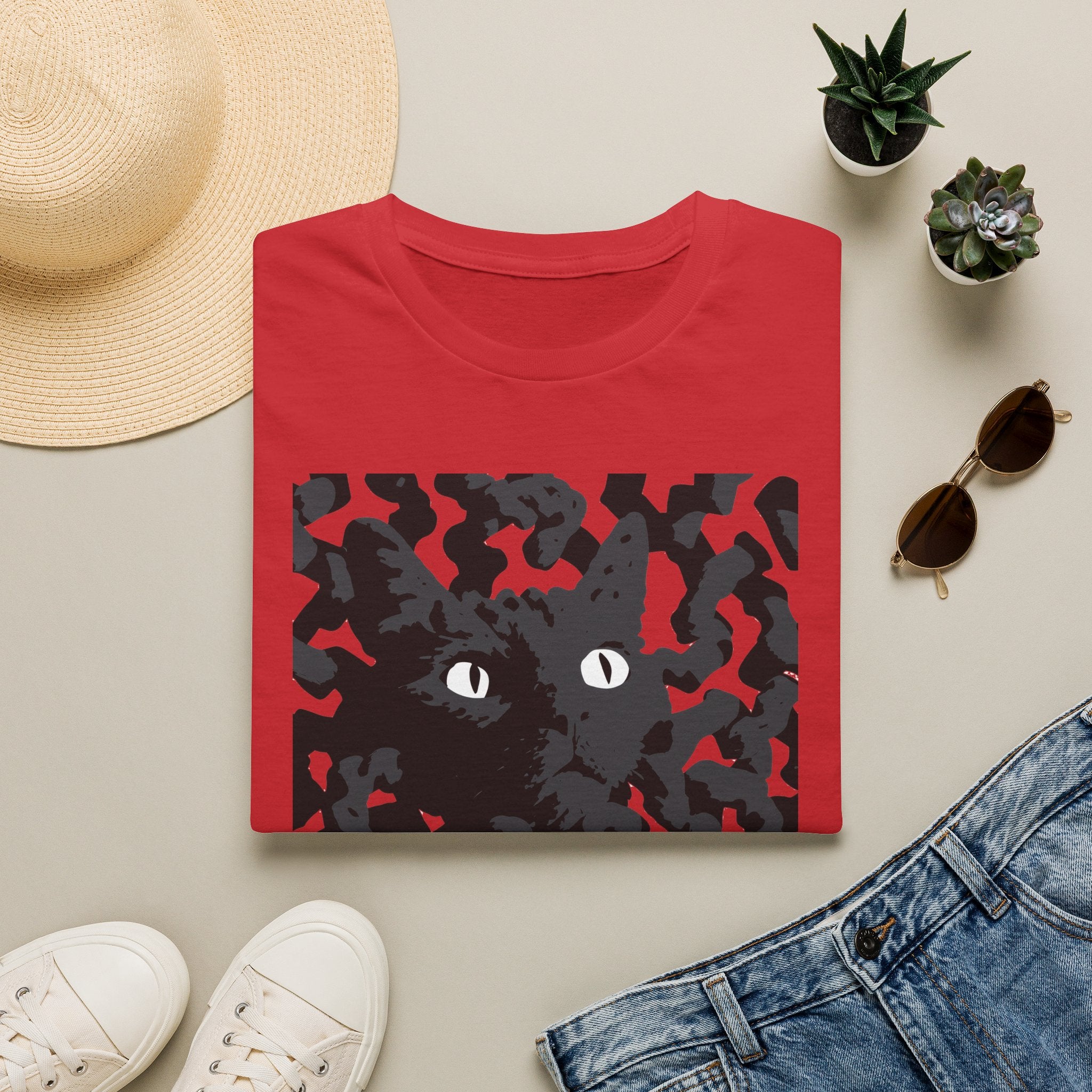 Black Cat Camouflage Graphic T‑Shirt