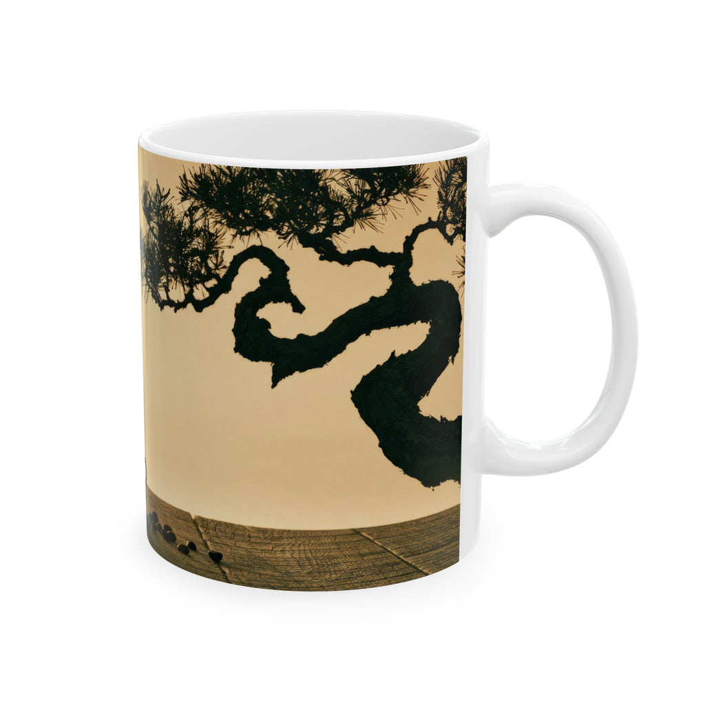 Zen Coffee Mug — Bonsai Tree & Rising Steam Ceramic Cup (11oz, 15oz)