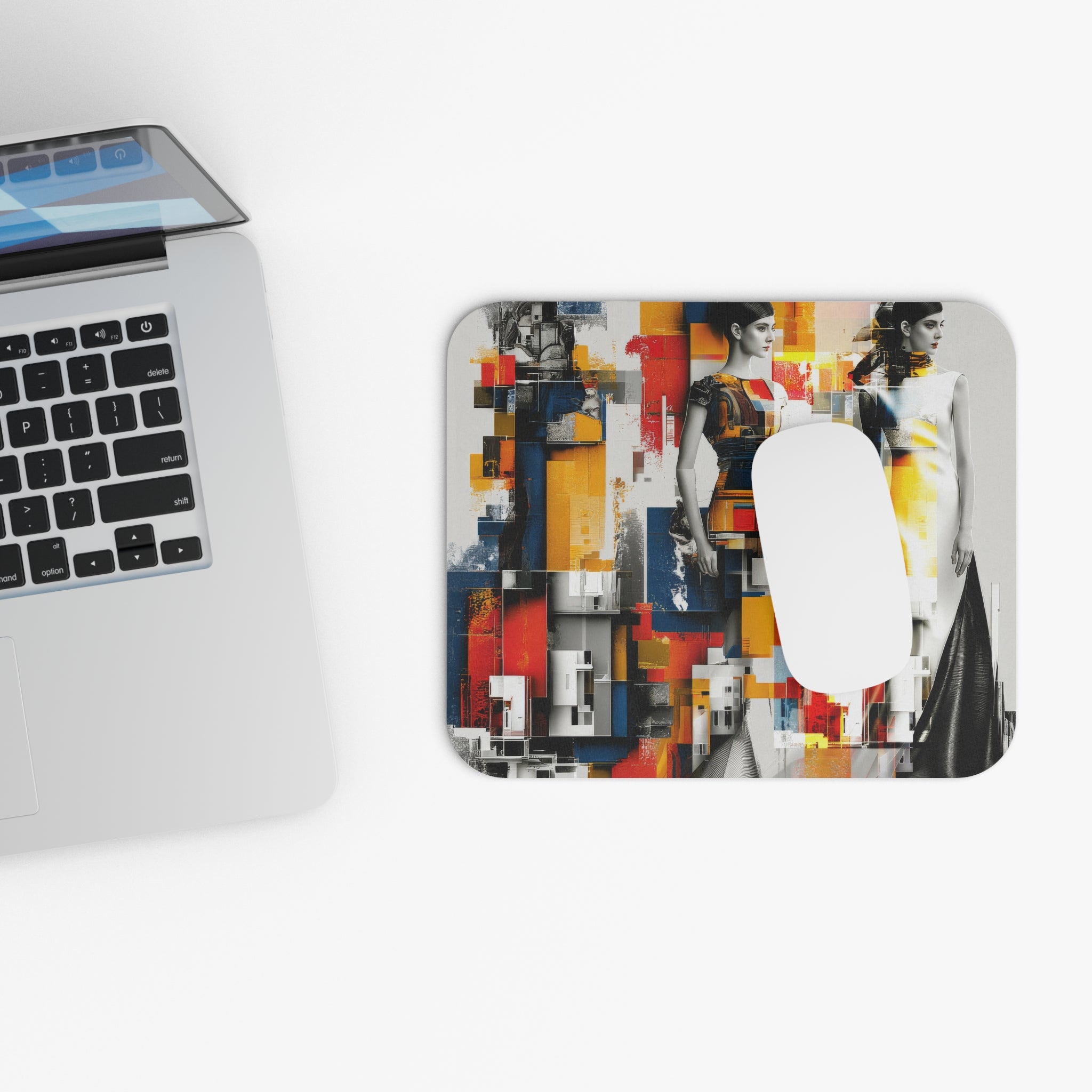 Abstract Fashion Collage Mouse Pad — Retro Mod Style Desk Mat