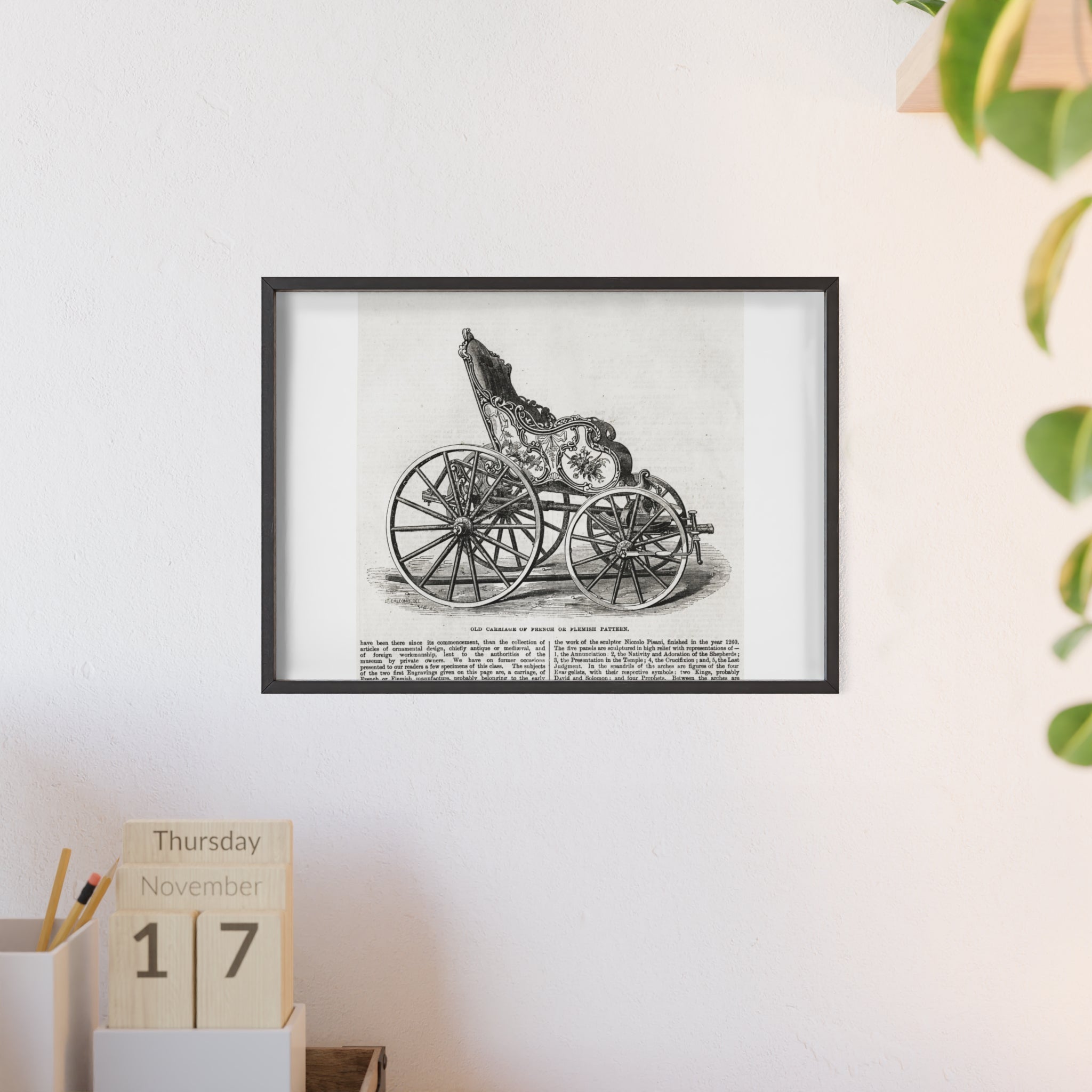 Old Carriage of French or Flemish Pattern. Vintage Carriage Print Poster with Wooden Frame — Antique Transportation Wall Art