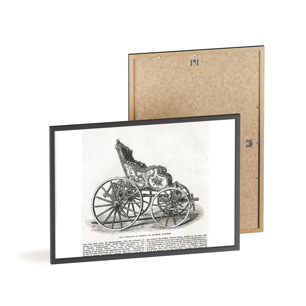Old Carriage of French or Flemish Pattern. Vintage Carriage Print Poster with Wooden Frame — Antique Transportation Wall Art