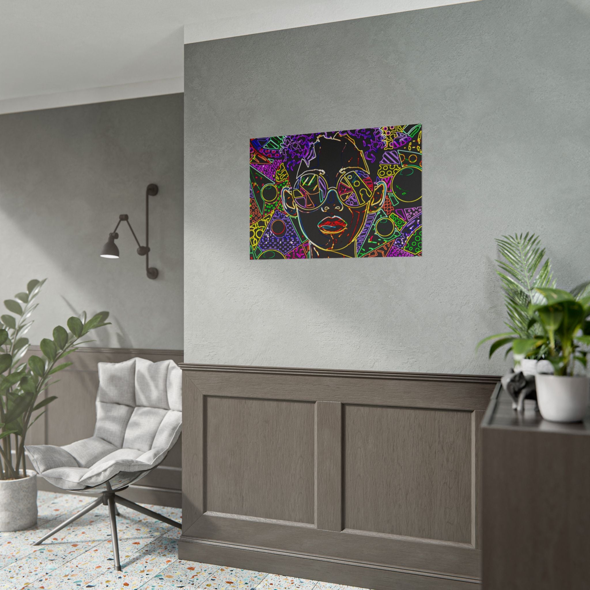Afrofuturist Neon Portrait Poster