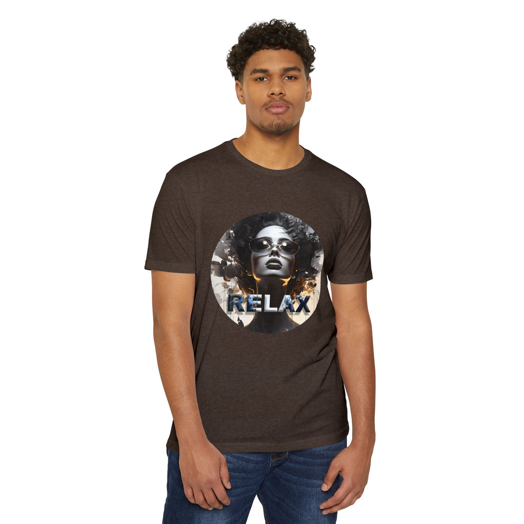 Relax Graphic T-Shirt — Vintage Portrait Tee with 'RELAX' Text