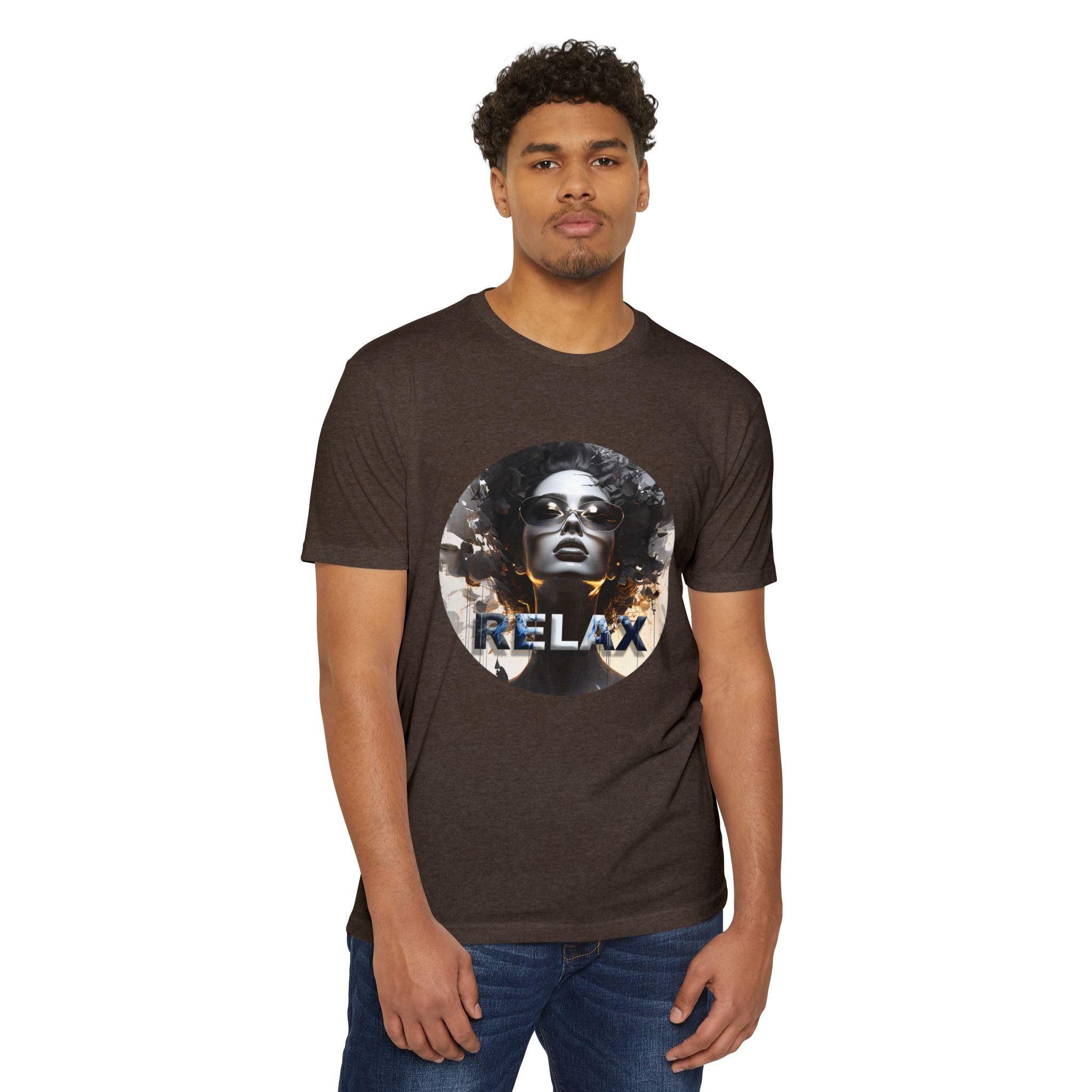 Relax Graphic T-Shirt — Vintage Portrait Tee with 'RELAX' Text