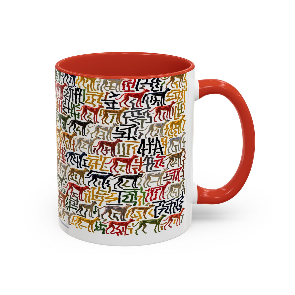 Greyhound Silhouette Accent Coffee Mug — Colorful Script Dog Pattern (11/15oz)