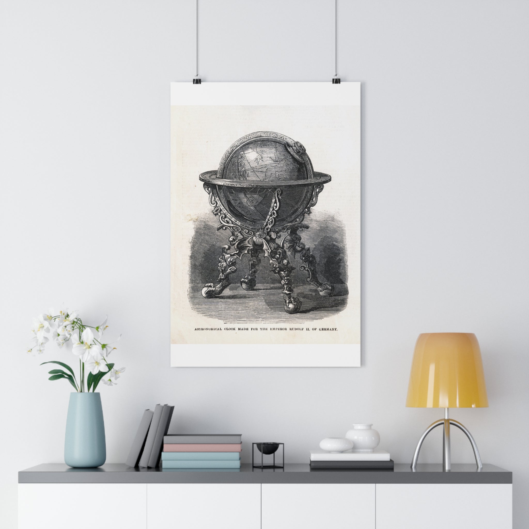 Vintage Ornate Globe Poster — Antique Scientific Illustration Wall Art