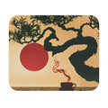 Zen Bonsai Mouse Pad — Japanese Sunset Desk Mat with Red Sun and Tea Cup
