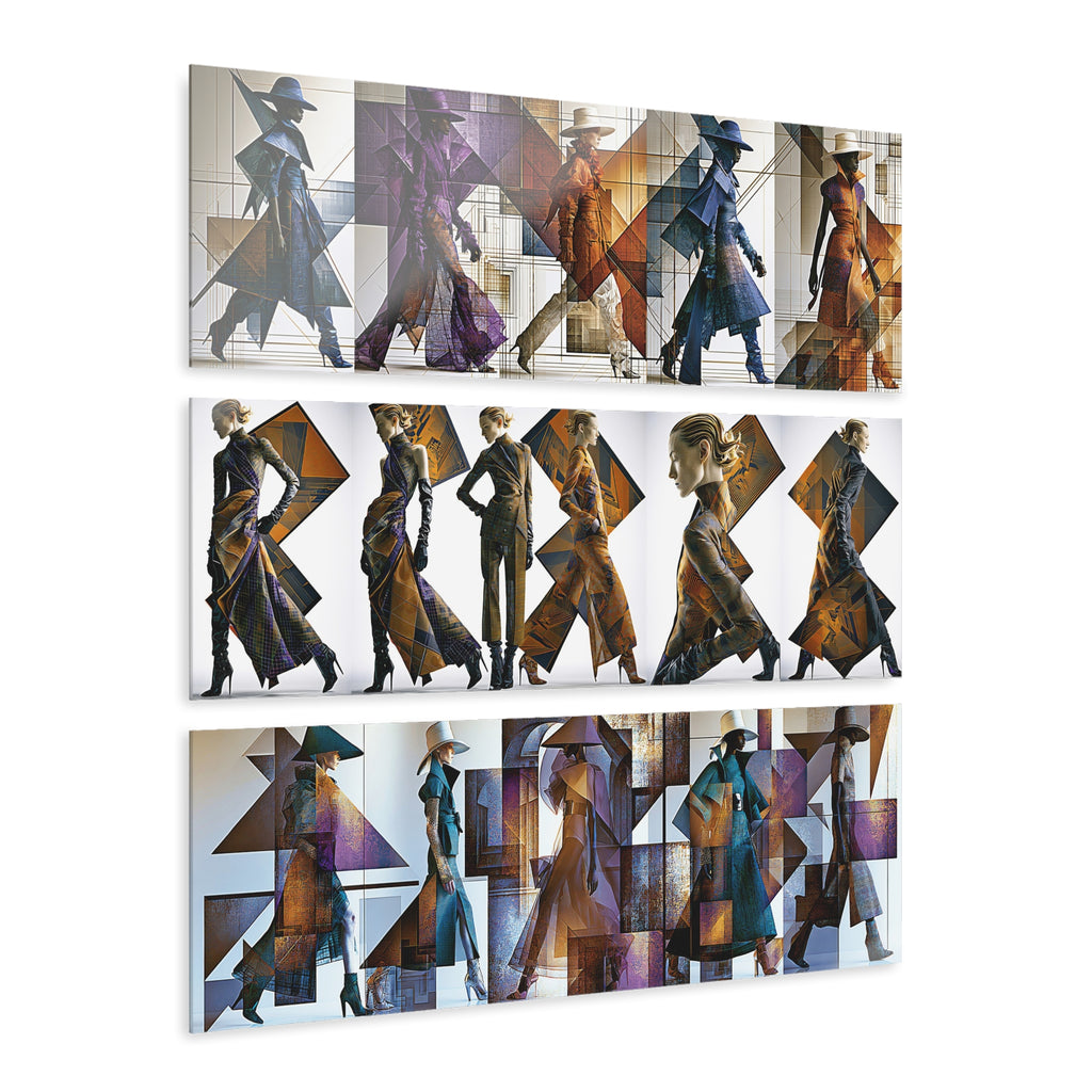 Fashion Figures Triptych Acrylic Wall Art – Modern Geometric Runway Print