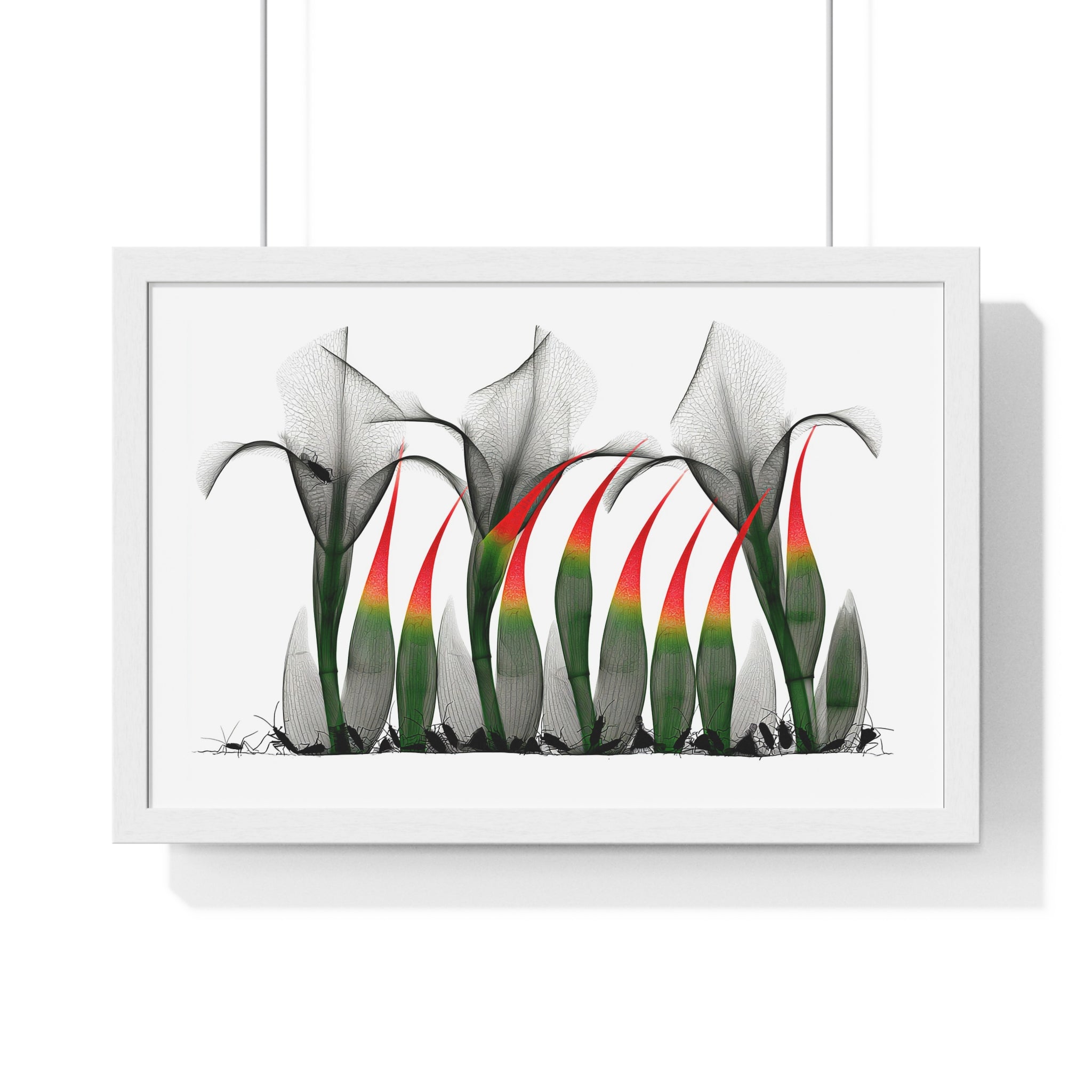Framed Poster - Abstract Botanical Calla Lily Art with Red & Green Accents