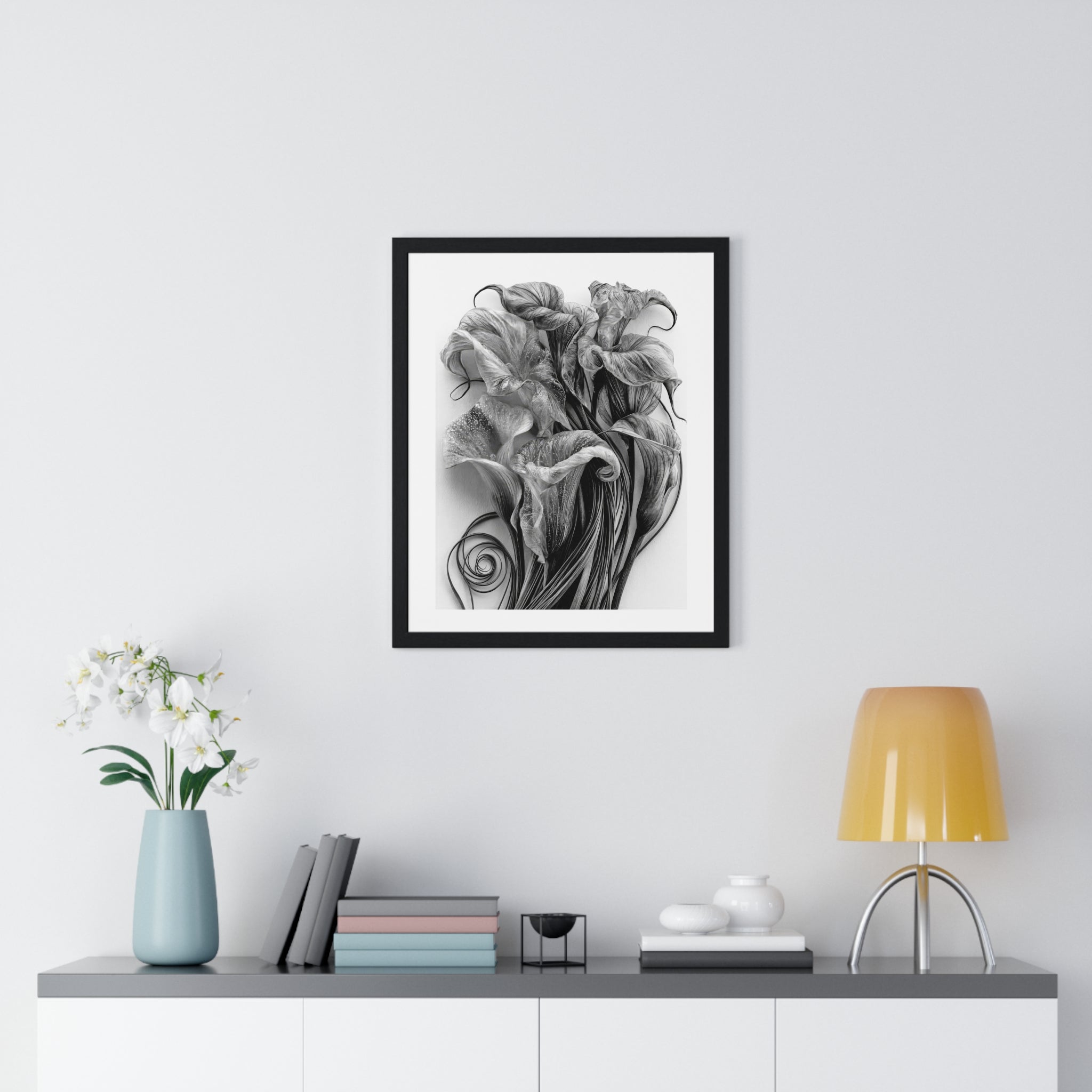 Framed Poster — Monochrome Calla Lily Botanical Art Print