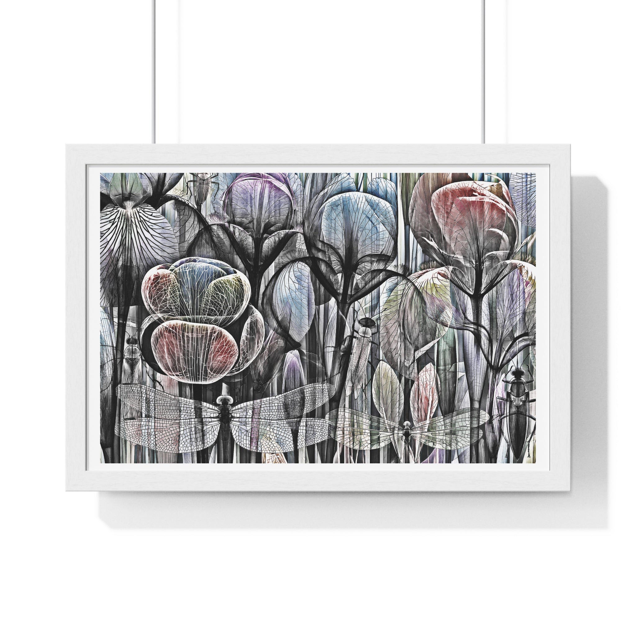 Framed Poster — Dreamy Botanical Dragonfly Art Print