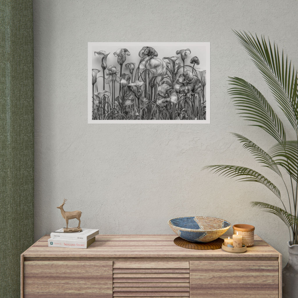 Botanical Iris Poster — Black & White Floral Art Print (Rolled Poster)