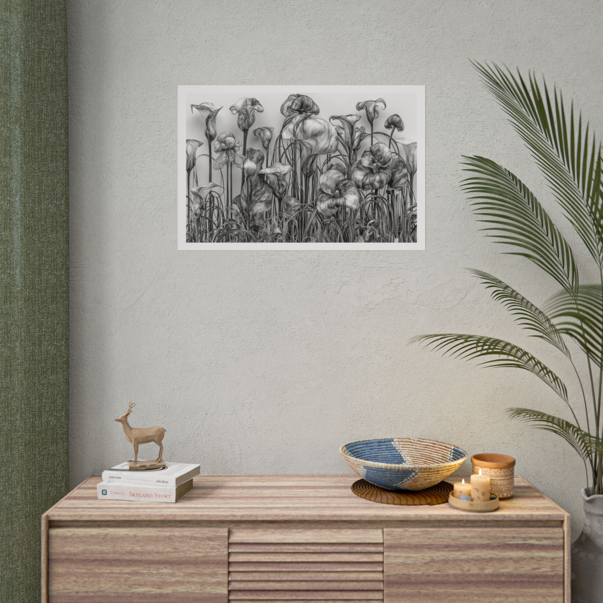 Botanical Iris Poster — Black & White Floral Art Print (Rolled Poster)