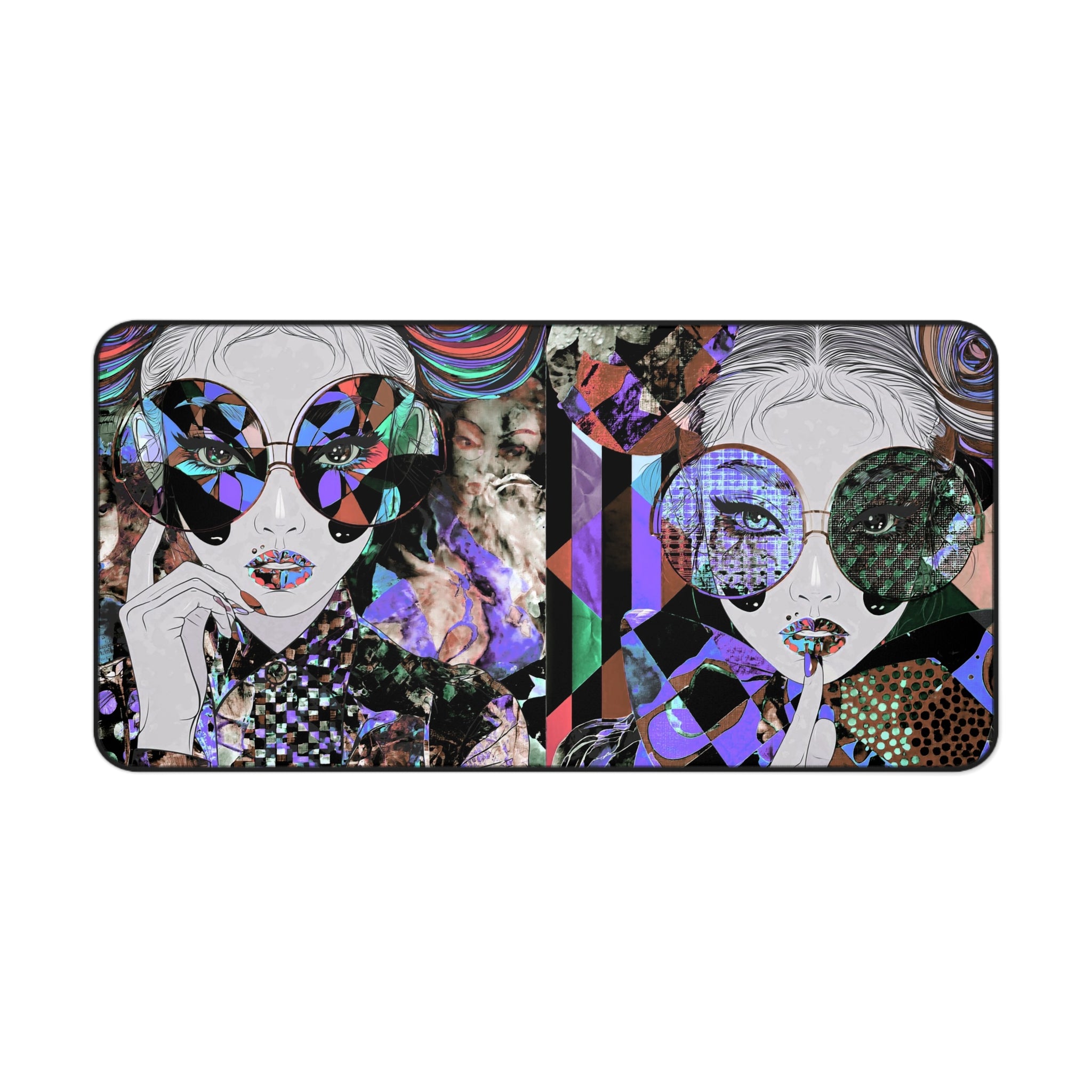Psychedelic Pop Art Desk Mat — Retro Twin Sunglasses Illustration