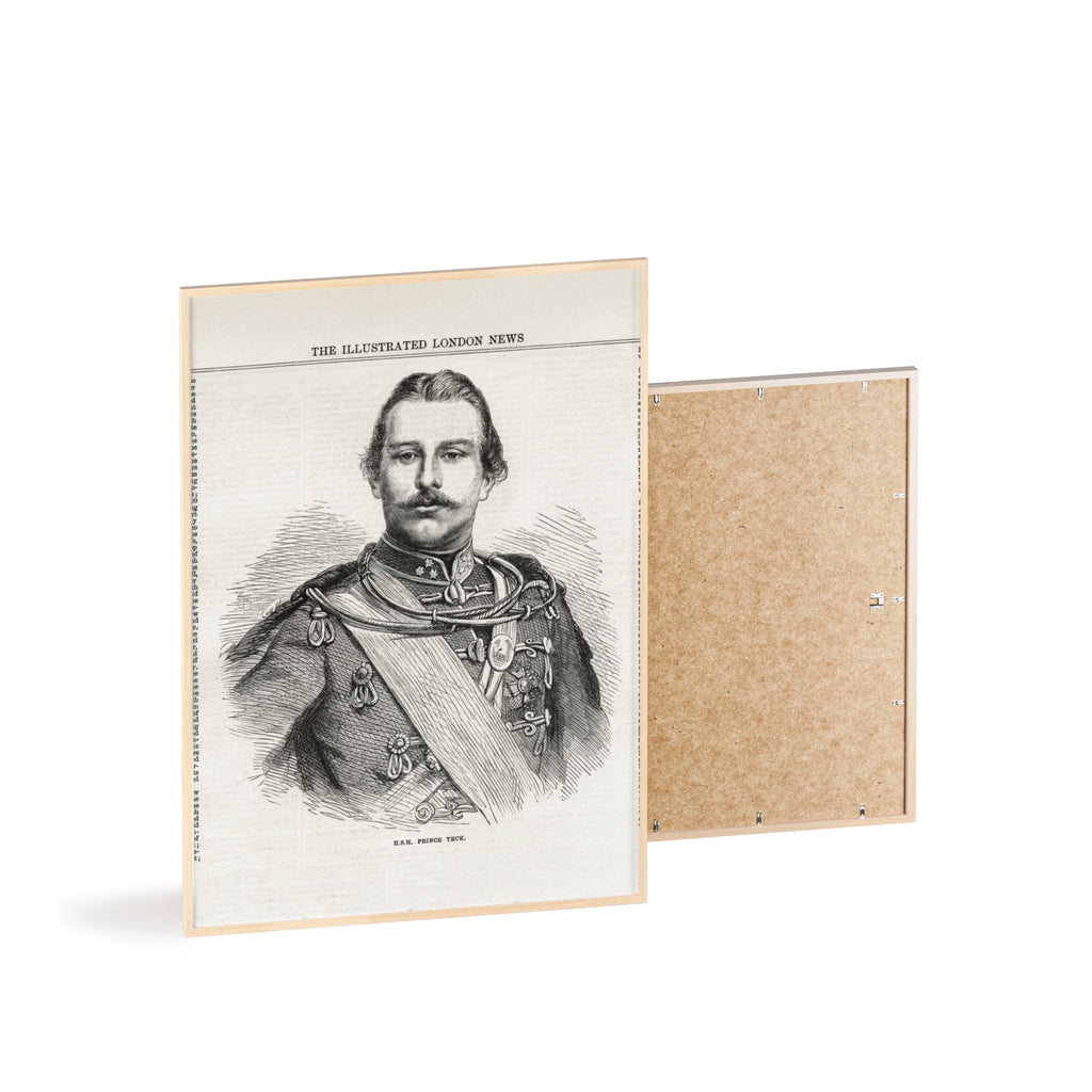 H.S.H. Prince TECK. Vintage Victorian Portrait Poster with Wooden Frame — Illustrated London News Print
