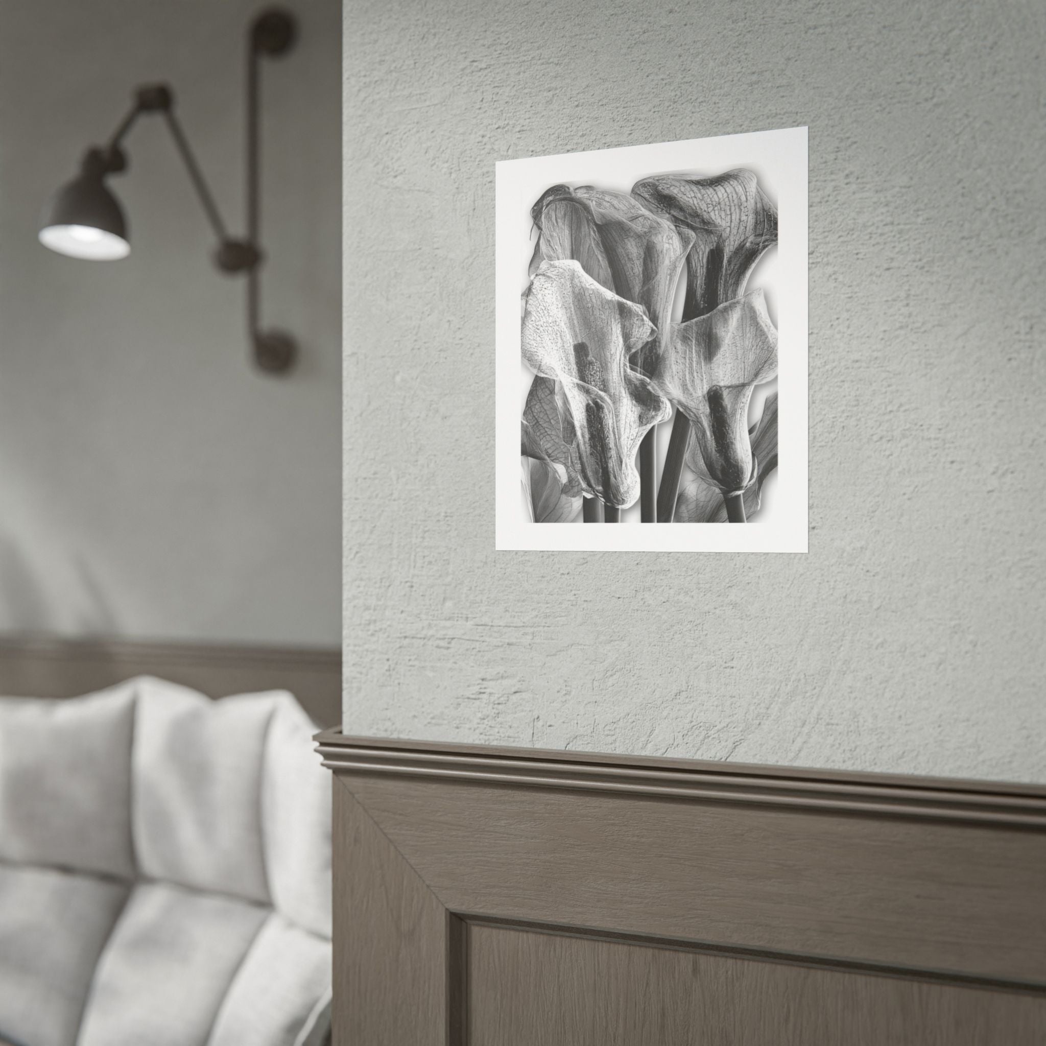 Black & White Calla Lily Poster — Minimal Floral Wall Art, Rolled Art Print for Living Room & Bedroom