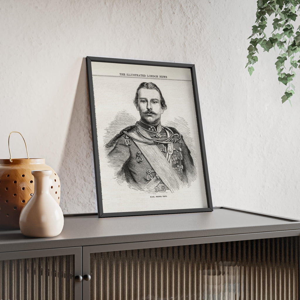 H.S.H. Prince TECK. Vintage Victorian Portrait Poster with Wooden Frame — Illustrated London News Print