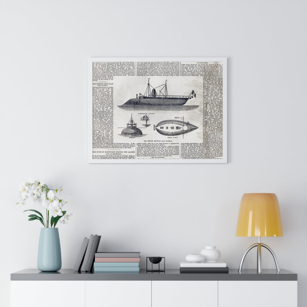 Framed Nautical Patent Poster — Vintage Submarine & Ship Illustration