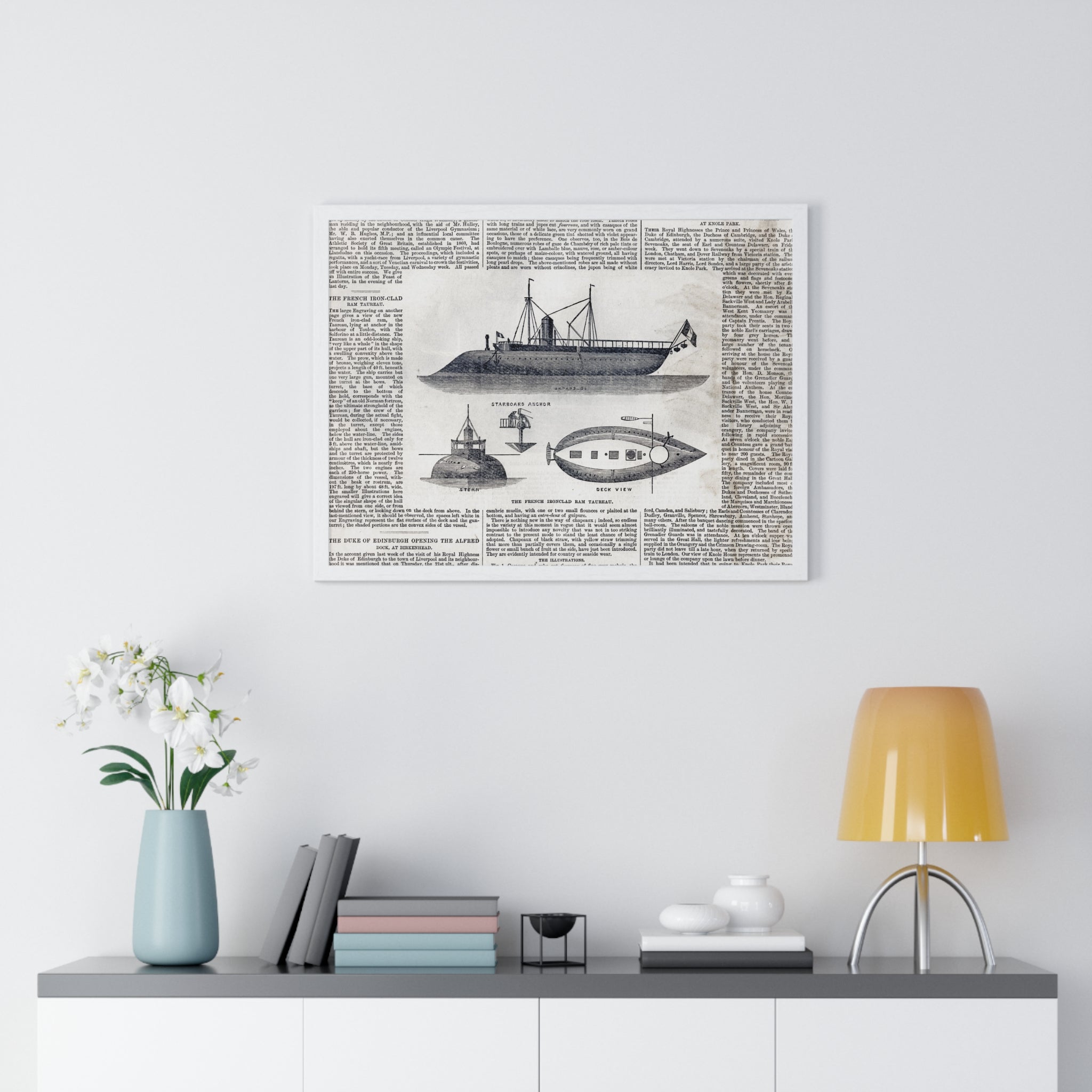 Framed Nautical Patent Poster — Vintage Submarine & Ship Illustration