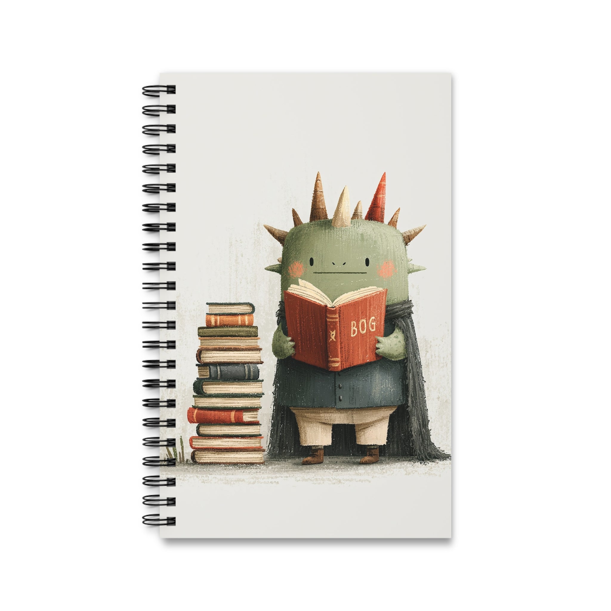 Cute Monster Reading Spiral Journal — Book Lover Notebook