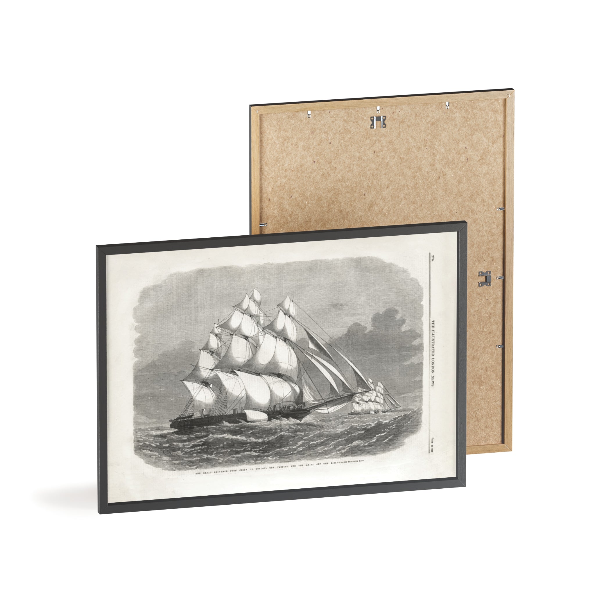 The Great Ship-Race from China to London. Vintage Sailing Ship Wall Poster with Wooden Frame – Nautical Marine Print