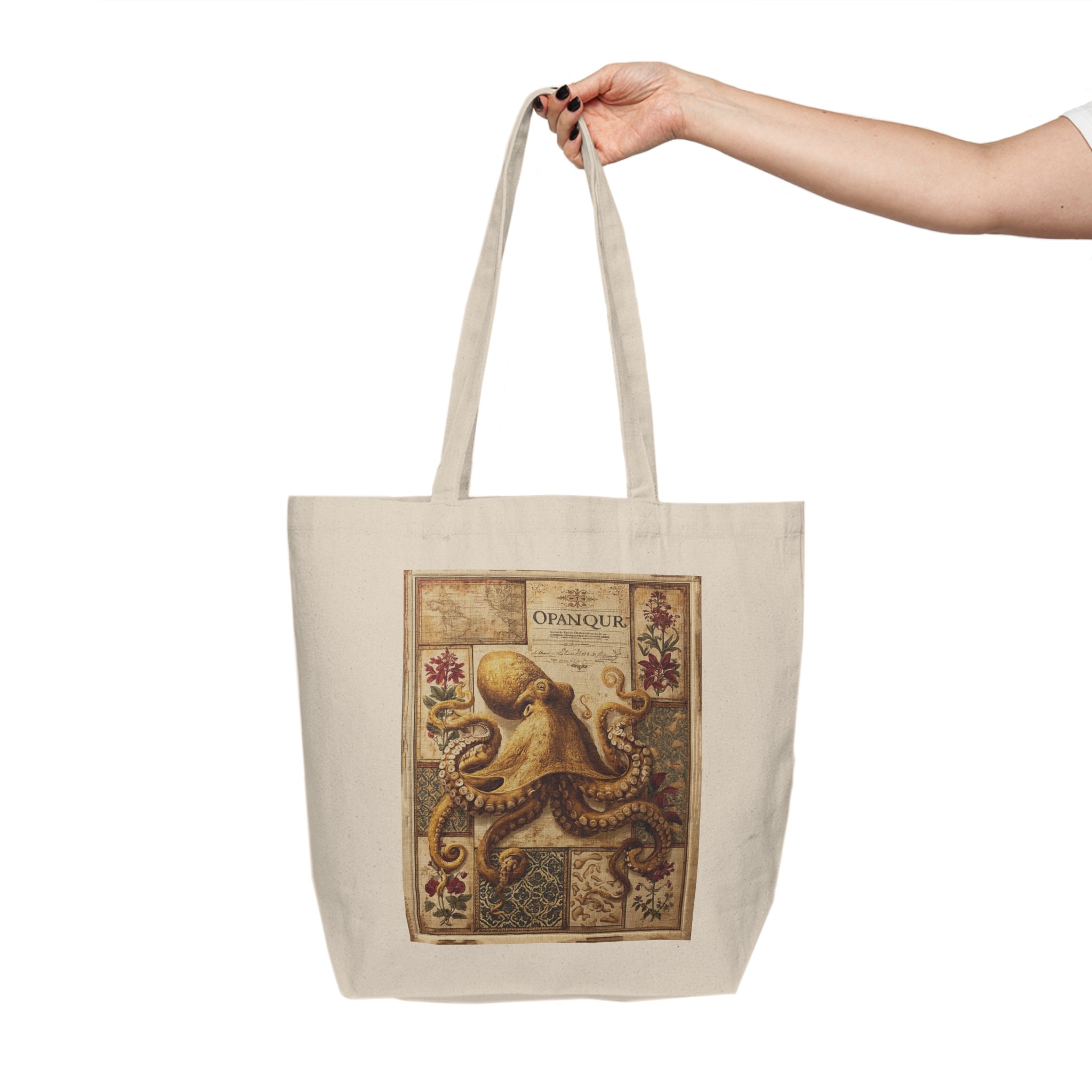 Octopus Vintage Art Canvas Tote - Nautical Sea Creature Shopping Bag