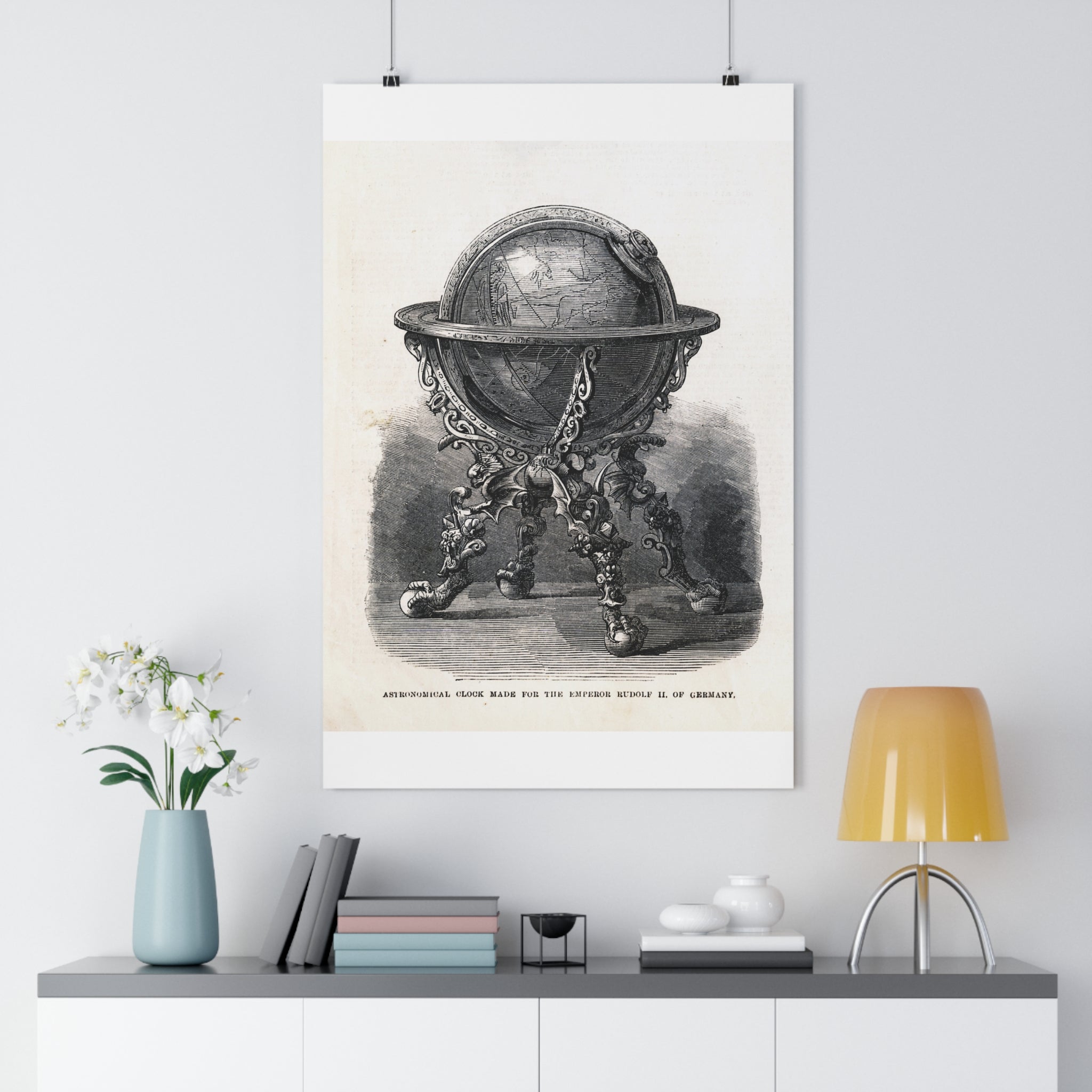 Vintage Ornate Globe Poster — Antique Scientific Illustration Wall Art